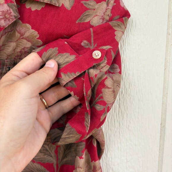 Lauren Ralph Lauren Linen Camp Shirt Women's Small Petite Red Floral Utility - Picture 4 of 8